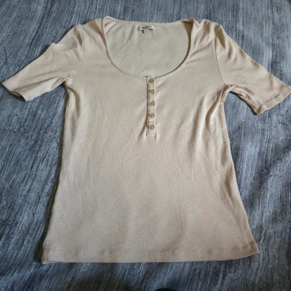 Madewell Womens Slub Knit Henley Short Sleeve Scoop Neck Top Size Small